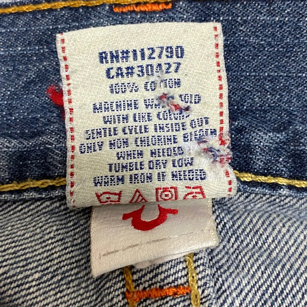 True Religion Ricky Mens 34 Straight Leg Distressed Blue Jeans Made in USA